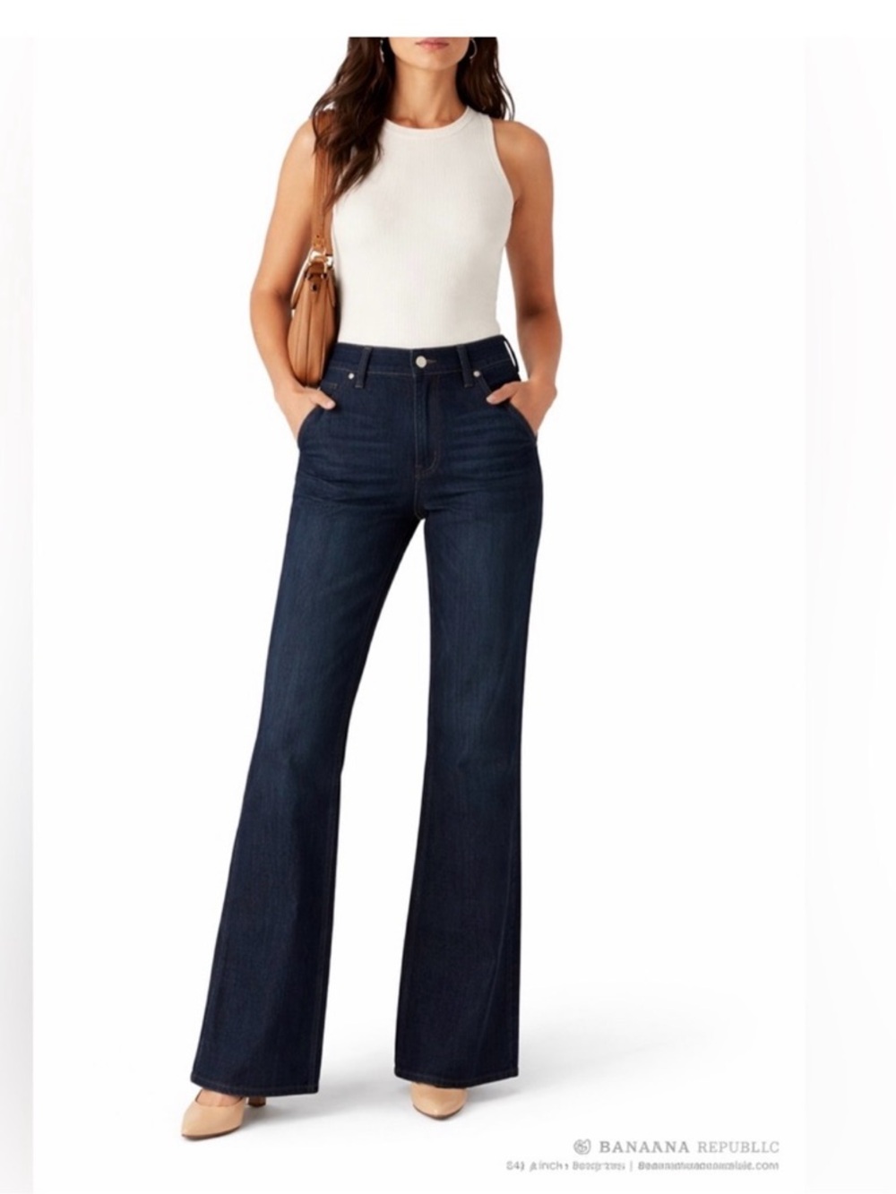 Banana Republic Wide Leg Dark Wash Stretch Jeans 30/10 • Long 34” Inseam